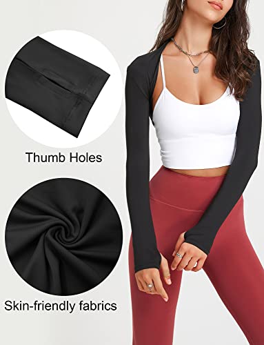 Image of FEOYA Women's Long Sleeve Bolero Open Front Cropped Cardigan Athletic Workout Shrug