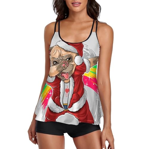 Maillot de bain tankini femme avec short de garçon et robe de plage pug