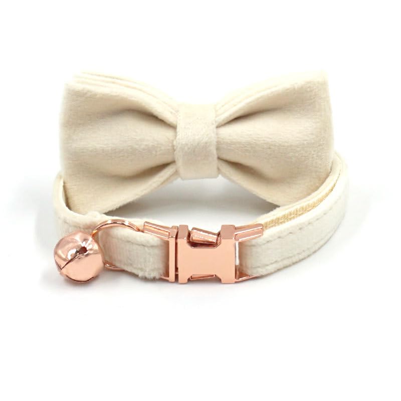Personalisiertes Katzenhalsband mit Namensschild, verstellbares Samt Katzenhalsband mit Glocke, Haustier Halsband mit Name Telefonnummer Gravierte ID Tags (Cream)