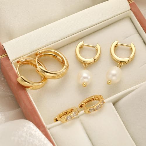 Image of Shining Diva Fashion Anti Tarnish Jewellery Celebrity Inspired 14k Real Gold Plated Simple Plain Link Chain Chunky Huggie Hoop Trendy Stylish Copper Earrings for Women Girls