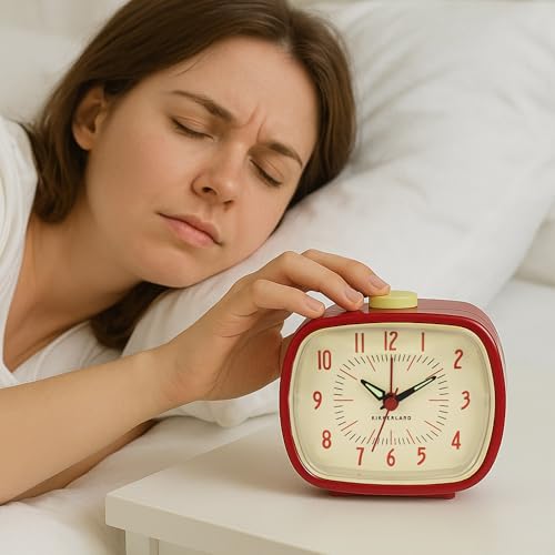 Kikkerland Retro Alarm Clock – Vintage Decor for Bedroom, Nightstand, Living Room, or Office – Battery Operated, Decorative Analog Clock, Red