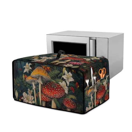 Fipuivrn Mushroom Lily Pattern Toaster Oven Cover, Foldable Toaster Oven Protector with Reinforcement Handle Washable Kitchen Appliance Cover for Home Family, 18.5
