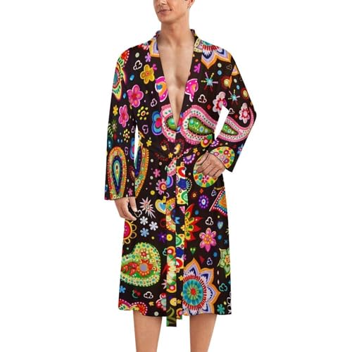 Paisley Flowers Funny Men's Robe Soft Lightweight Bathrobe Long-sleeve Spa Robes