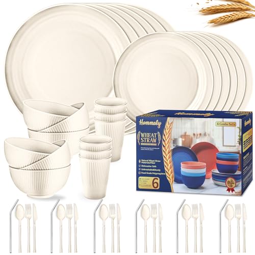 Wheat straw dinnerware set, 48-piece beige for 6