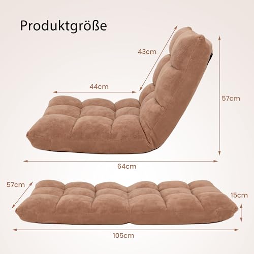 COSTWAY Bodenstuhl mit Verstellbarer Rückenlehne, Bodensessel gepolstert, Bodenkissen faltbar, Meditationsstuhl, Relaxsessel, Thaikissen für Freizeit, Meditation, Yoga (Beige)