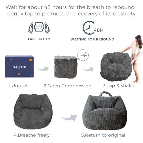 MAXYOYO Bean Bag Chair, Floor Sofa with Handle, Bean Bag Chairs for Adults and Kids, Teens Living Room Bean Bag, Accent Sofa Chair with Pocket for Gaming Reading Relaxing