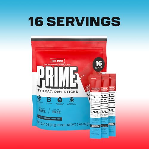Image of PRIME HYDRATION+ Electrolyte Powder Sticks, Ice Pop, Sugar Free Hydration Drink Mix with Potassium, Magnesium & B Vitamins to Replenish Fluids, Caffeine Free, 16 Count