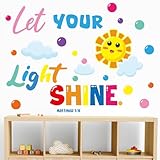 Cinrobiye Inspirational Quotes Wall Decals, Let Your Light Shine Wall Art Stickers Colorful Sun Cloud Nursery Classroom Playroom Decor for Toddler Kids Reading Study Room Bedroom Daycare Preschool
