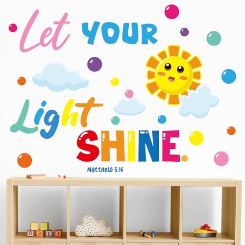 Cinrobiye Inspirational Quotes Wall Decals, Let Your Light Shine Wall Art Stickers Colorful Sun Cloud Nursery Classroom Playroom Decor for Toddler...