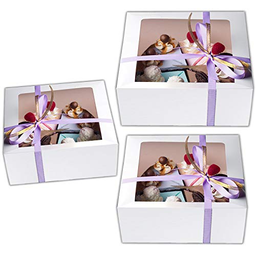 HeroFiber Cake Boxes: 12 x 12 x 5, 10 x 10 x 5, 8 x 8 x 4, Clear Window, Minimalist Style, Bakery Take-Out Containers