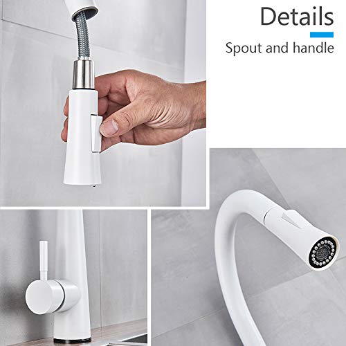 Arshun Kitchen Sink Faucet For Bar Farmhouse Commercial, Touch Sensor White Kitchen Faucet, White Pull Out Kitchen Mixer Faucets, Black Smart Sensor Stream Spray Mode Mixer Taps (Color : White) #TOP2