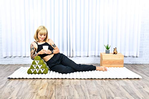 Image of Leewadee Triangle Cushion - Comfortable Backrest for TV or Reading, Incline Pillow for Relaxing Made of Kapok, 20 x 13 x 13 inches, Green