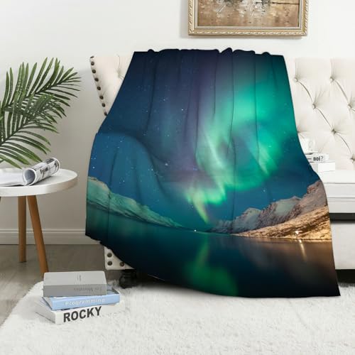 MAAPCHP Flannel Manta Sofa Las Luces Polares en Noruega Tromso Ersfjord Mantas para Sofa Grande,Manta Polar Franela Extra Suave,Extra Suave y Caliente,para Toda Estación76x100cm