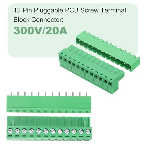 Terminales de tornillo de 5.08 mm para PCB con diseño enchufable de 12 pines y 300 V 20 A 5