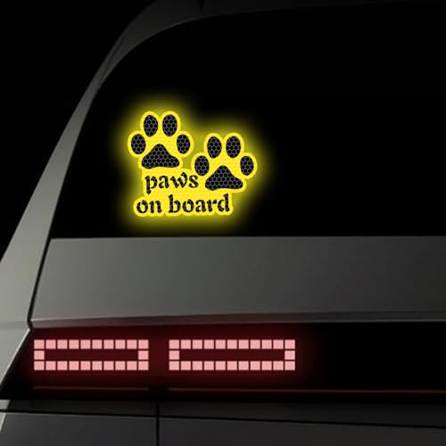 Image of 2pcs Reflective Paw Print Decal Dog Paws on Board Car Window Sticker Safety Warning Sign Stickers Funny Reflective Vinyl Stickers for Car Motorcycles Laptop (Yellow)
