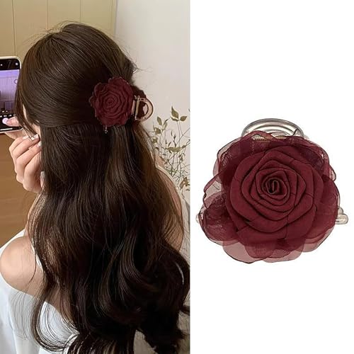 Pinza para cabello con flor roja elegante miniatura 5