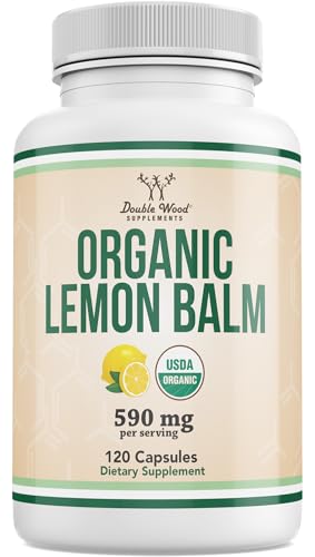 Double Wood Supplements Organic Lemon Balm 120 Capsules - for Digestion & Relaxation 590mg - 120 Servings - Non-GMO Gluten Free and Vegan Safe