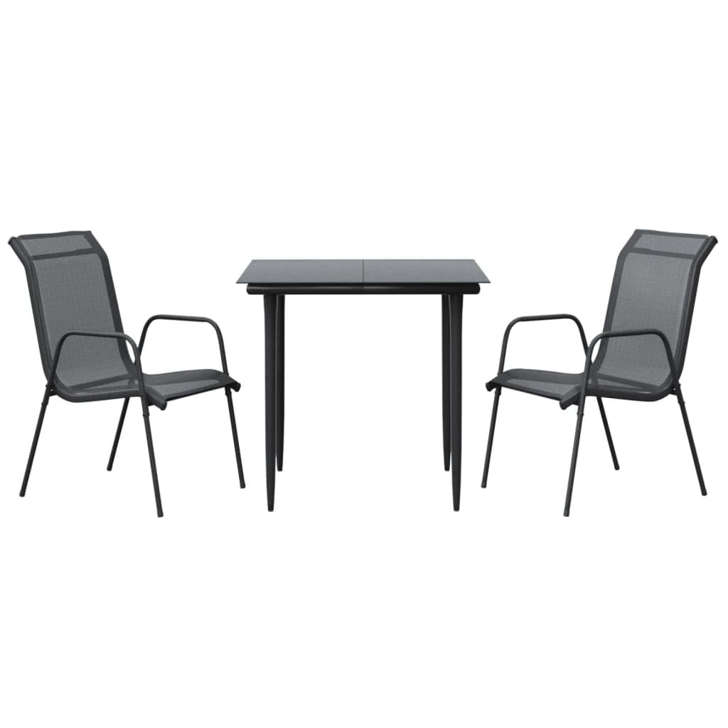 KCCKOM Garden Furniture Set 3 Piece Patio Dining Set Black Steel and Textilene