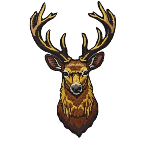 Deer Head Iron-On/Sew-On Embroidered Patch for Jackets/Backpacks/Hats, 4 x 2.64 in, (1 Pc) - by Mr. Patches