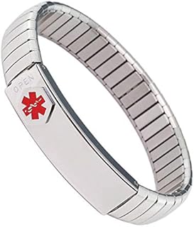 Stainless Steel Medical Alert Bracelet for Women, Elastic ID Bangle Personalized(Put Details in Lift up Section, Customized Medical Card+Strips Free) (19cm/8MM)