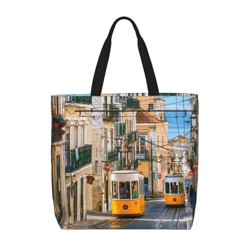 Image of ZKZBDPLK Lisbon Tram Print Stylish Single Shoulder Tote Bag – Spacious, Lightweight, And Water-Resistant For Everyday Use