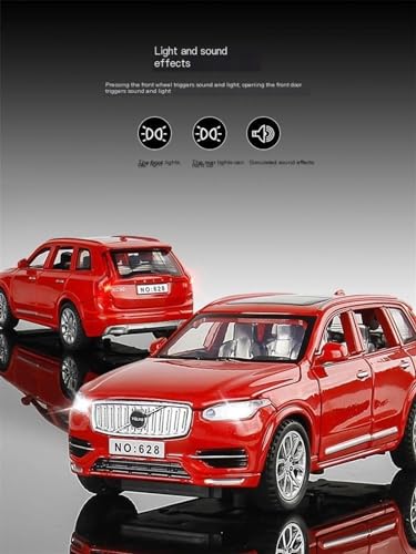 EMRGAZQD Scale Finished Model Car 1/32 For Volvo XC90 SUV With Sound And Light Scale Alloy Car Model Off-road Vehicle Collectible Miniature Replica Car(White)