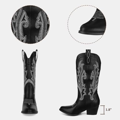 Image of AOSPHIRAYLIAN Cowboy Boots for Women Retro Pointed Toe Pull On Block Chunky Heel Glitter Sparkly Metallic Embroidecamel Country Concert Outfits Calf Western Cowgirl Boots