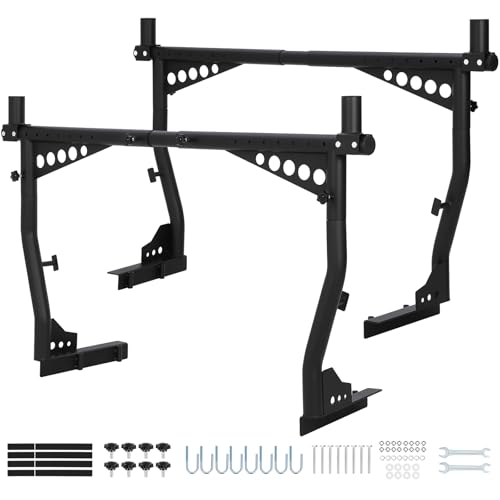 Universal Steel Truck Ladder Rack, 1000 Lbs Capacity Adjustable Pickup Bed Rack, 52'-82' Crossbar for Kayak, Lumber, Ladder, Rooftop Tent, Surfboard – No-Drill Heavy Duty Rack for Trucks