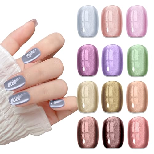 Magnetic Gel Nail Polish - 12 Colors Moonlight Cat Eye Gel Nail Polish with Magnetic Stick Cateye Gel Polish Soak Off UV LED Nail Lamp Nail Art Manicure Salon Valentine's Day Gift for Women