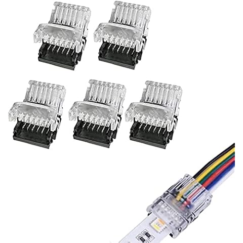 YUTOKEER 6 pin LED Connector for Not-Waterproof 6 pin 12mm RGBCCT-RGBWW-5050 LED Strips Lights , Strip-to-Wire Quick Connection Without Stripping, Icluding (5 Pieces) Cover