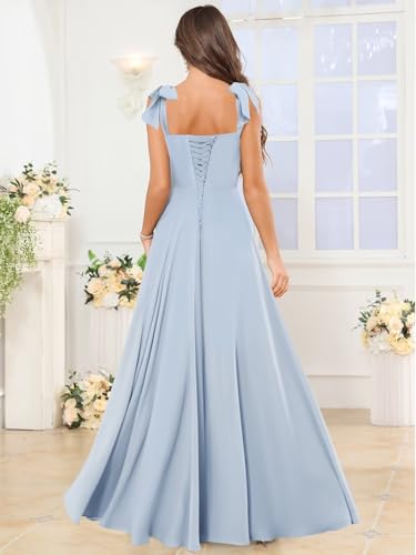 Women's Chiffon Ruffle Bridesmaid Dresses for Wedding Square Neck Long Formal Dress Evening Gown with Slit4