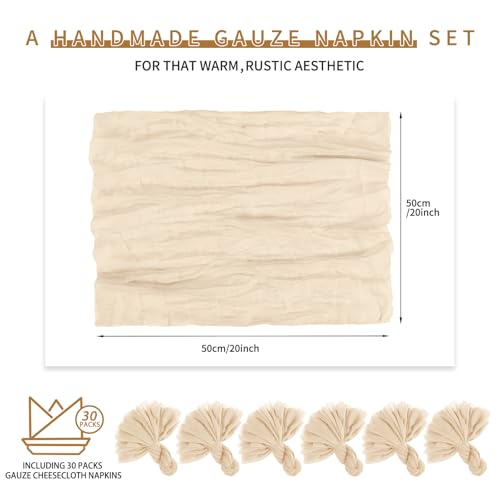 Servilletas de gasa beige en pack de 30 unidades para mesas de boda bohemias 3