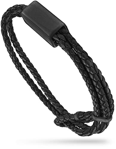 Forge & Foundry Men's Adjustable Leather Bracelet With Brushed Black Stainless Steel Clasp (Black) #TOP9