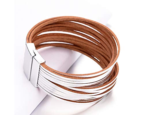 Fesciory Leather Wrap Bracelets for Women, Boho Leopard Multi-Layer Crystal Beads Cuff Bracelet Jewelry, One Size, Leather, no gemstone