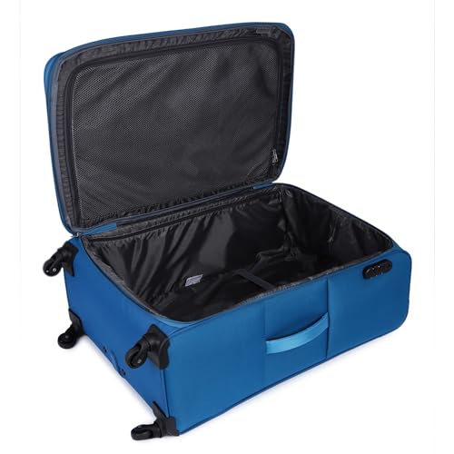 Image of American Tourister Apolo 81 cms Check-in Polyester Soft Sided 4 Spinner Wheels Luggage /Suitcase /Trolley Bag (Blue)