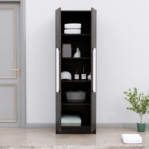 Image of Bniture Wooden Almirah for Clothes, Door for Bedroom, 2 Door Wardrobe with 4 Shelves Huge Storage Space (46D x 60W x 182H CM) | 3 Year Warranty (Flower Wenge)