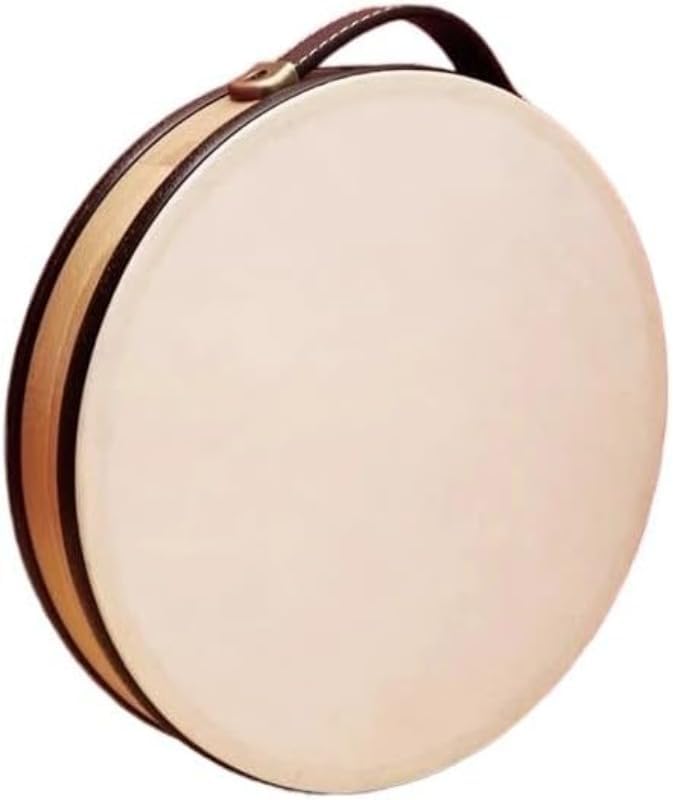 Frame Drum Tambourine Handmade Sheepskin Birch Frame Single Row Jingles 10 Inch Handheld Percussion Instrument for Rhythm Practice Performance Recording Meditation (10 Inch)