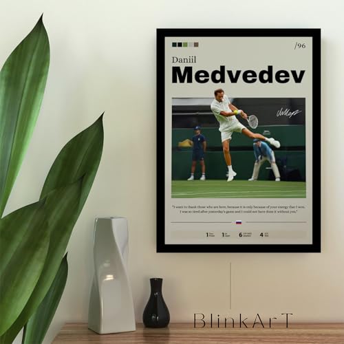 Image of BLINKART Daniil Medvedev |Tennis Player | Synthetic Wood Photo Framed Wall Hanging Poster Room & Office Bedroom Home Wall | 12x18 Inches