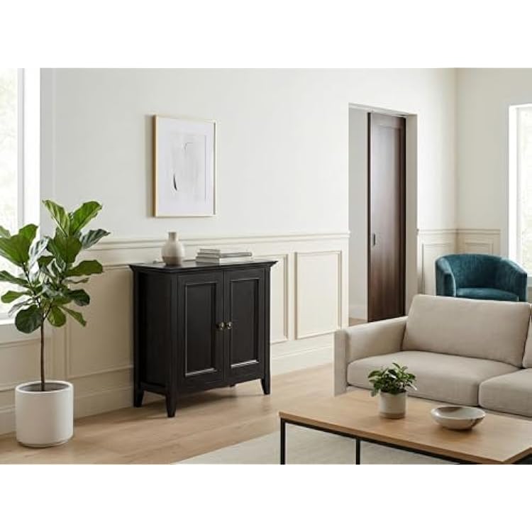 SIMPLIHOME Amherst 32-inch Wide Solid Wood Transitional-Style Low Storage Cabinet in Hickory Brown for Living Room, Entryway, or Dining Area with Adjustable Shelves