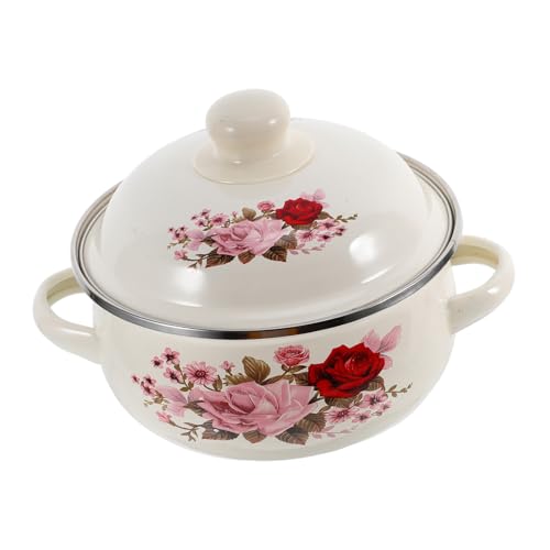 Cabilock Pentola Smaltata per Zuppa con Doppio Manico 16 Cm, Pentola Carina per Ramen e Noodles, Vaso Floreale Resistente Alte Temperature, Multiuso per Stufati e Zuppe, Facile da Pulire