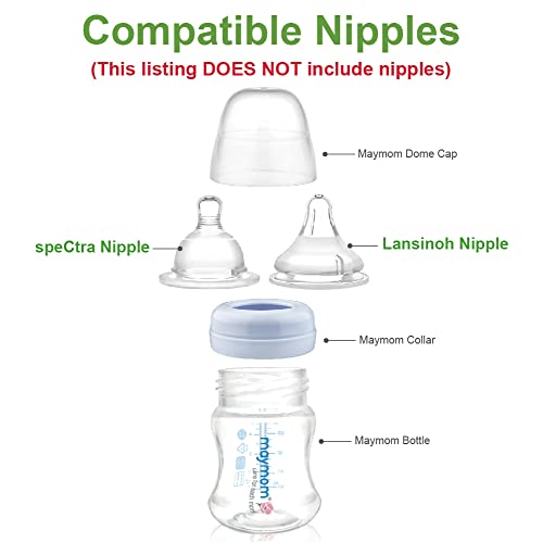 Image of Maymom Wide-Mouth Milk Storage Collection Bottle with Dome Cap, Bottle Top, SureSeal Disk; Compatiable with Spectra S1 S2 Bottles; Compatible with Lansinoh Nipple (4.7oz /140mL, 2pc & 9oz /280mL, 2pc)