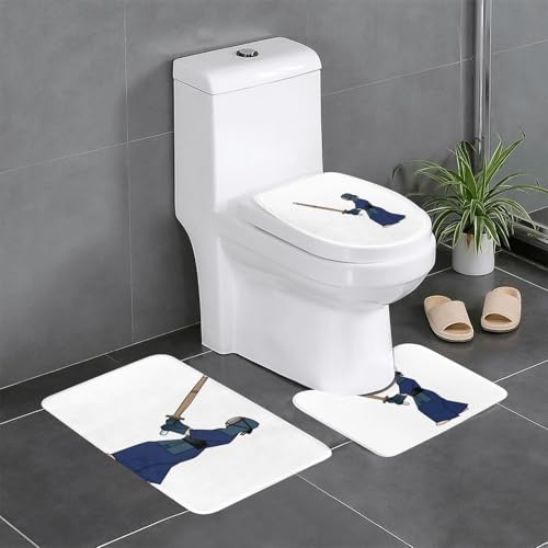 剣道 稽古 日本 和風 トイレマット 3点セット フタカバー 浴室足ふきマット 吸水 速乾 滑り止め 抗菌 防臭 洗える ふわふわ プレゼント 40x60cm