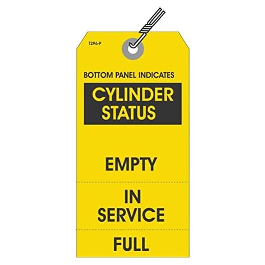 Cylinder Status Empty or in Service or Full Tags, 5.75" x 2.875", Yellow Cardstock, 3-Part, Wired - Pack of 25 Tags