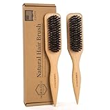 SAMEBUTECO 2 Packs Slick Back Hair Brush for Women Boar Bristle Brush Wood Handle for Sleek Ponytail Bun,Smoothing Flyaway Hair and Edge,for Backcombing,Teasing,Sectioning,Parting