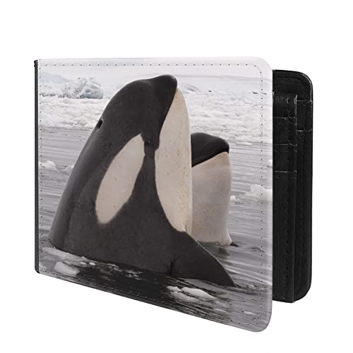 (Killer Whale Orca-1 Front Pocket Slim Bifold Leather Wallet RFID Blocking with ID Window for Men