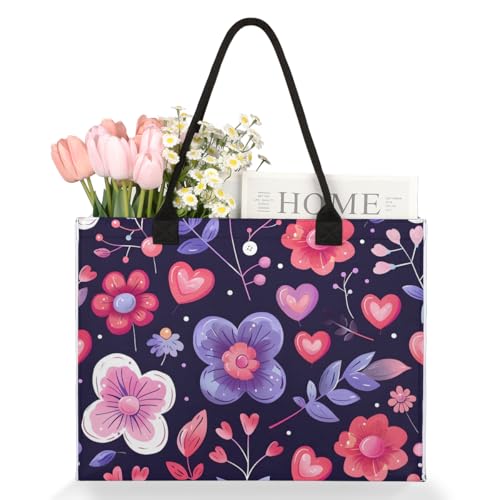 Purple Love Flowers Tote Bag for Women Large Beach Bag Reusable Tote Bags for Work Travel Beach Shopping3