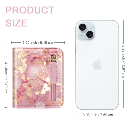 Image of Small Womens Wallet Thin Credit Card Holder Pocket Mini Purse | Compact Women Slim RFID Blocking Wallets Bifold Ladies Pocket Card Holders for Travel & Daily Use, Pink