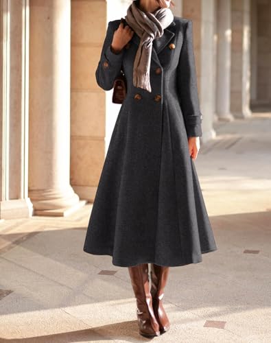 Image of IDEALSANXUN Womens Long Wool Coat Fall Winter Double Breasted Trench Coat Peacoat Jackets