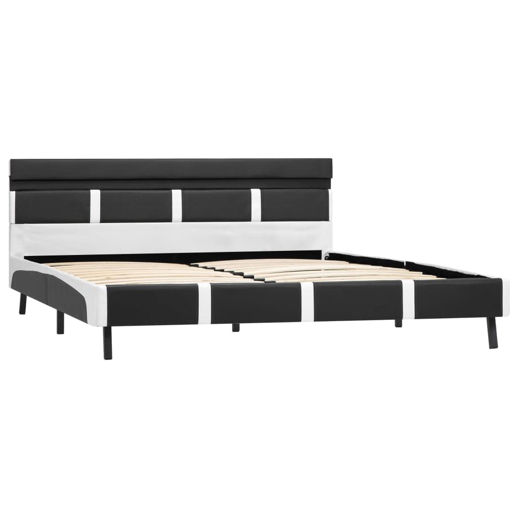 Estructura de cama con LED y piel sintética, 140 x 200 cm, moderna, color gris y blanco, para jóvenes y dormitorios