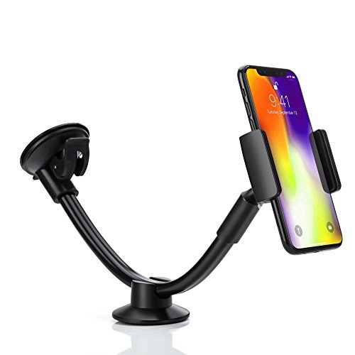 AboveTEK Long Arm Universal Car Phone Mount Holder - Windshield/Dashboard Smartphone Cradle with Two Clamps, Easily Fits iPhone X 8 7 6 Plus, Samsung, iPad Tablet (3.5-8 inch) - Secure Suction Cup